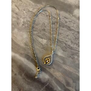 Two Tone Diamond Accent Swirl Pendant Necklace Sterling Silver Gold Tone